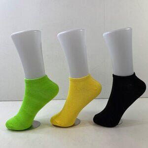 Womens Ankle Socks Set 3 Solid Green Yellow Black